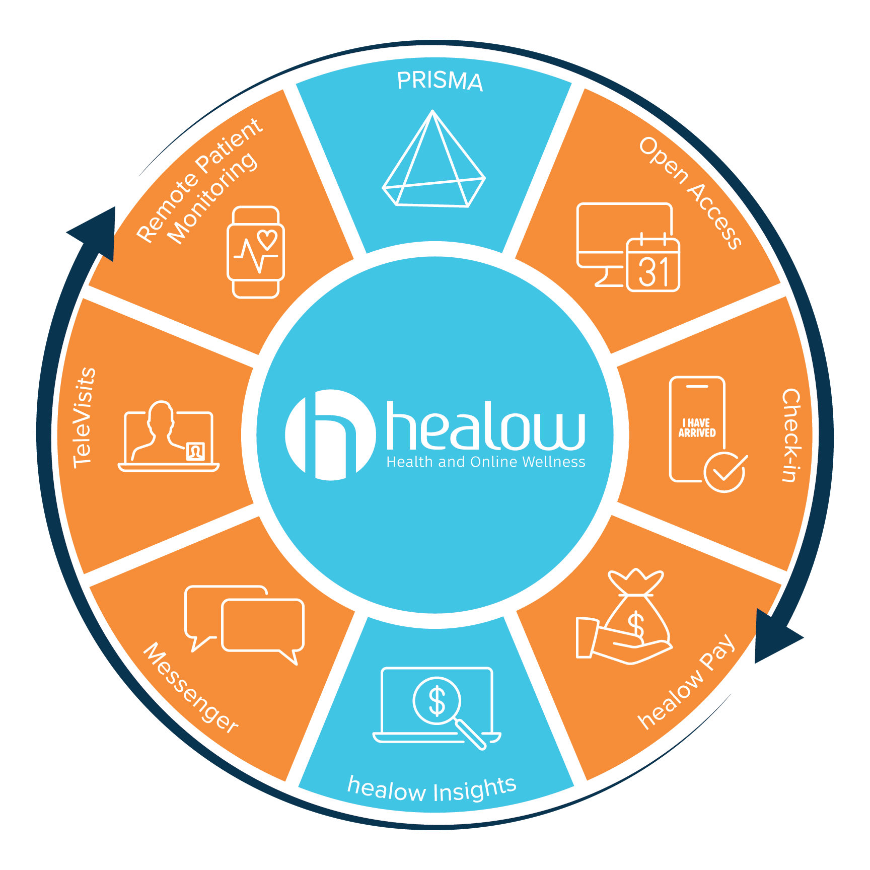 graphic depicting all healow plus offerings in the shape of a circle